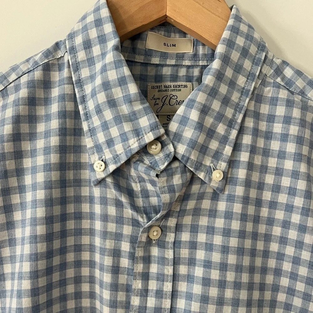 J. Crew blue  gingham pattern Wash Organic Cotton button Down Shirt Size S